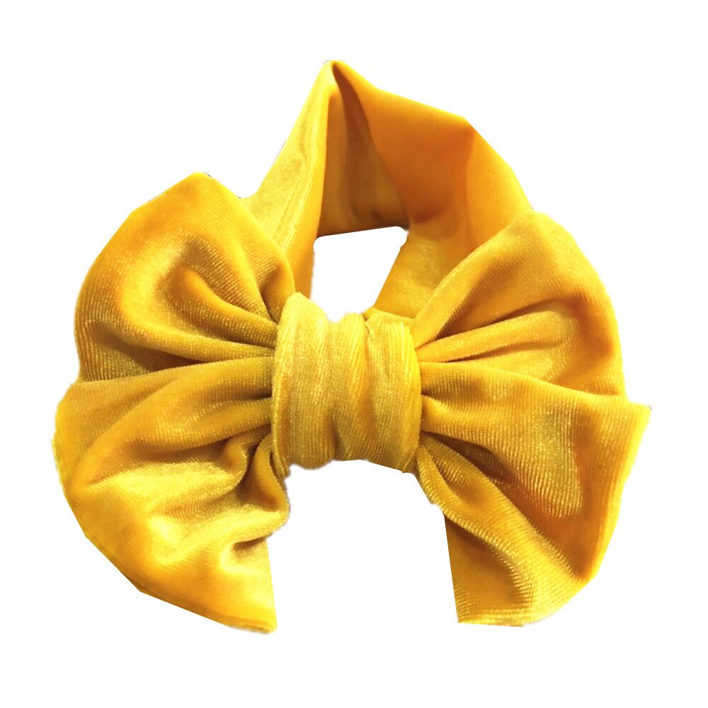 Peuter kinderen babymeisje gouden fluwelen hoofdband effen stof strik tulband knoop hoofdband haarband stretch meisjes hoofdbanden 3-12m: Geel