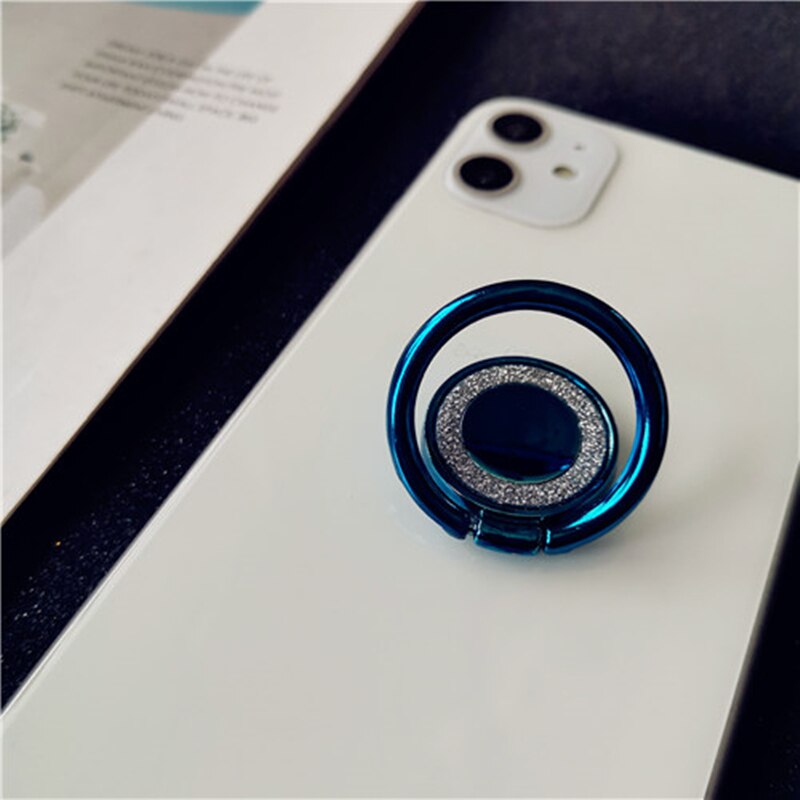 Crystal Round Phone Finger Ring Holder For iPhone Redmi Samsung Thread Metal Grip Rotation Cellphone Stand Mount Bracket: Blue round