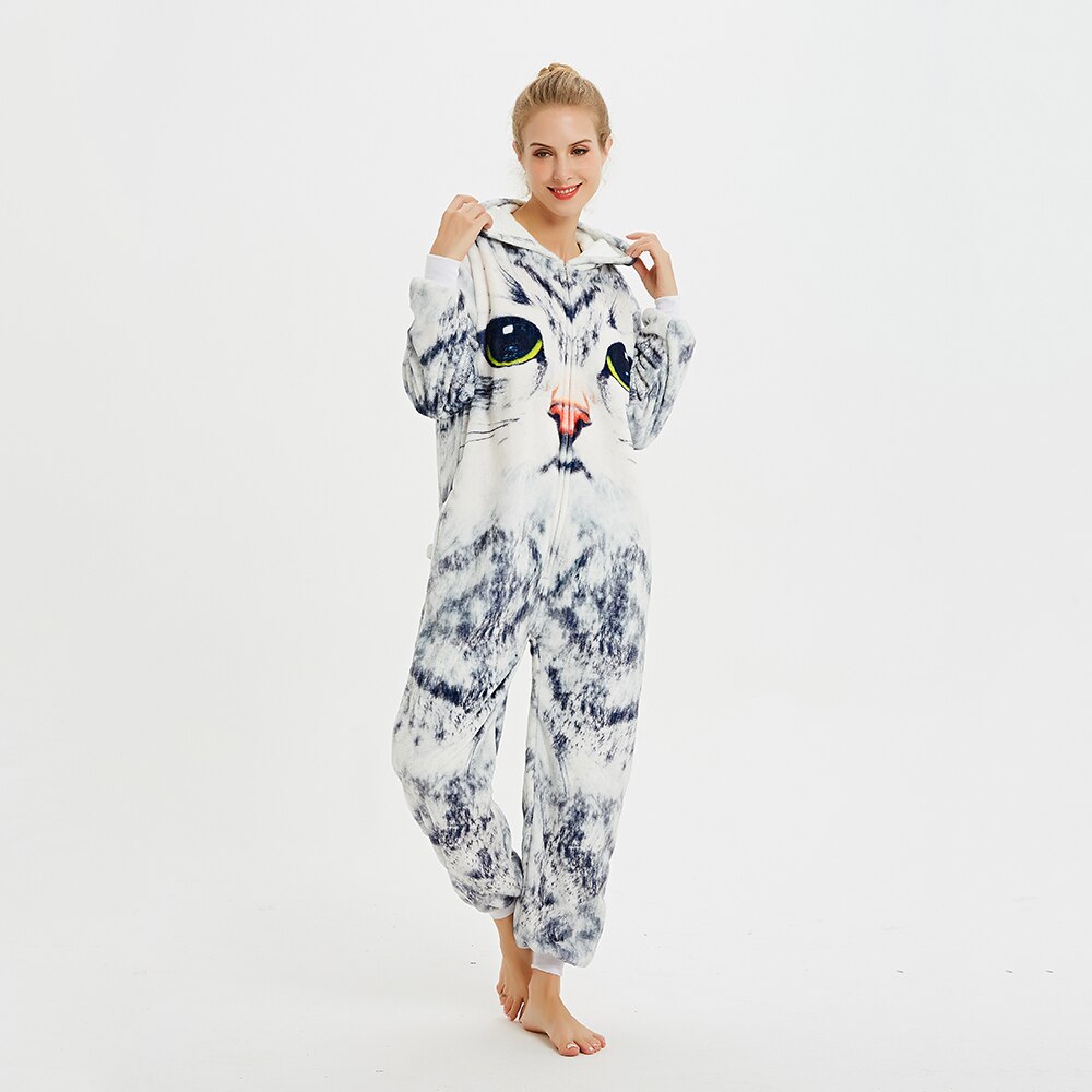 kigurumis 3D Cat Printing Onesie women Pajama Adult Homewear Funny Festival Sleepwear Cosplay Party Jumpsuit Unisex Costume