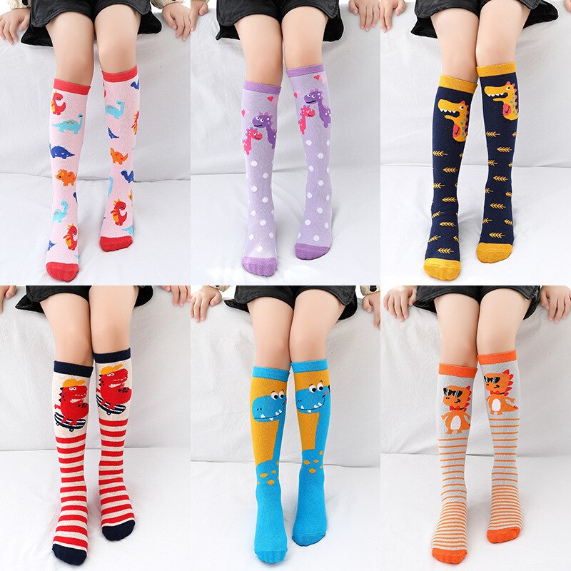 Chaussettes montantes en coton pour filles, chaussettes longues et douces, tricotées avec des motifs de dessin animé, pour enfants de 3 à 12 ans, printemps et automne