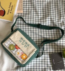 Koreaanse Versie Van De Ins Studenten Originele Ins Bloemen Transparante Xie Kua Bao Canvas Tas Vrouwen Schouder Schouder tas: green