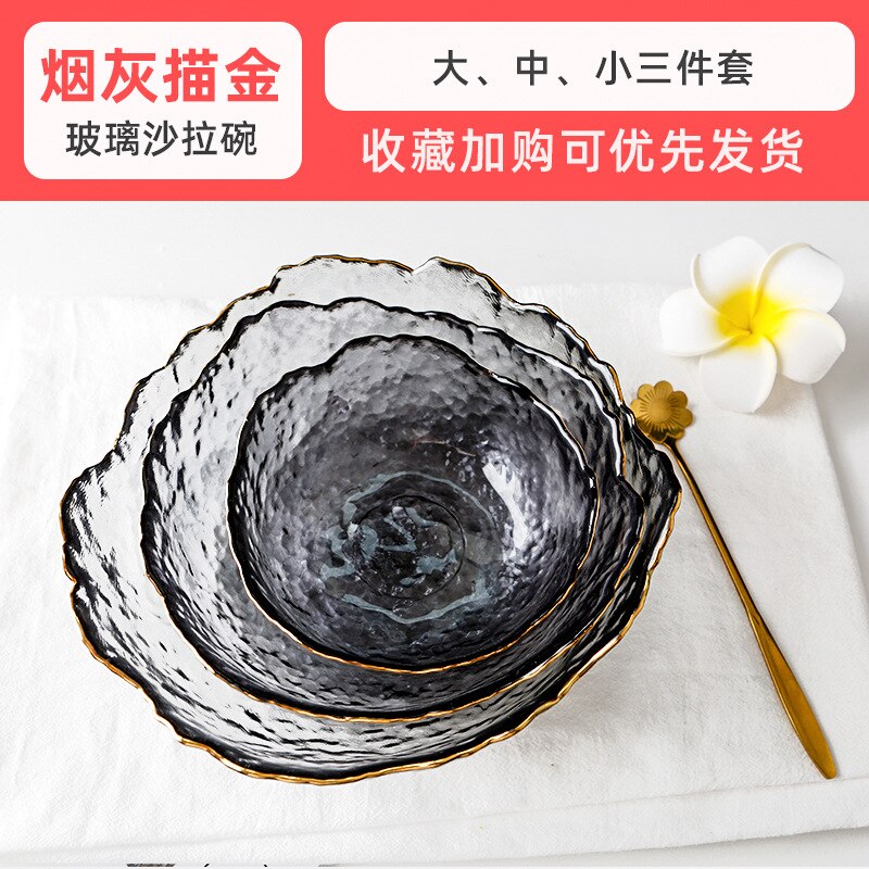 Glazen Slakom Fruitschaal Huishouden Woonkamer Thee Tafel Netto Rood Wastafel Snack Kleur Drie Delige Set: Smoke grey