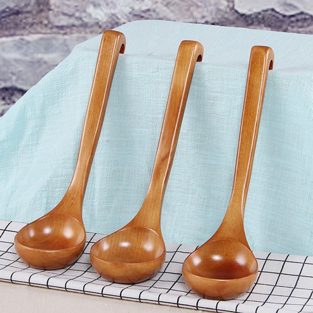 Lange Steel Houten Soep Lepels Bamboe Pot Lepel Keuken Kookgerei Gereedschap Catering Dessert Rijst Lepel Keuken Gadget