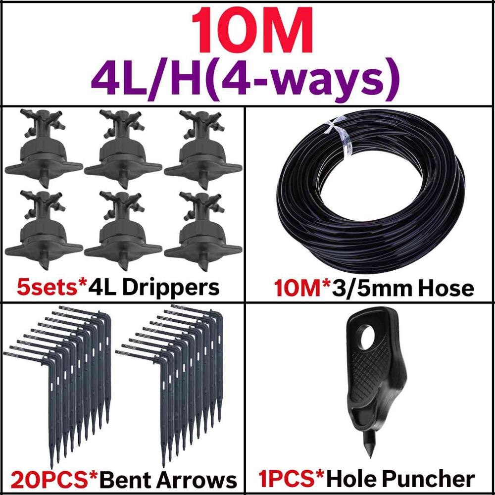 10m/20m/40m sets 4- manieren druppelpijl irrigatie zender druppelaar sproeier irrigatie bewateringssysteem potplanten bloemen: 10m 4l- set