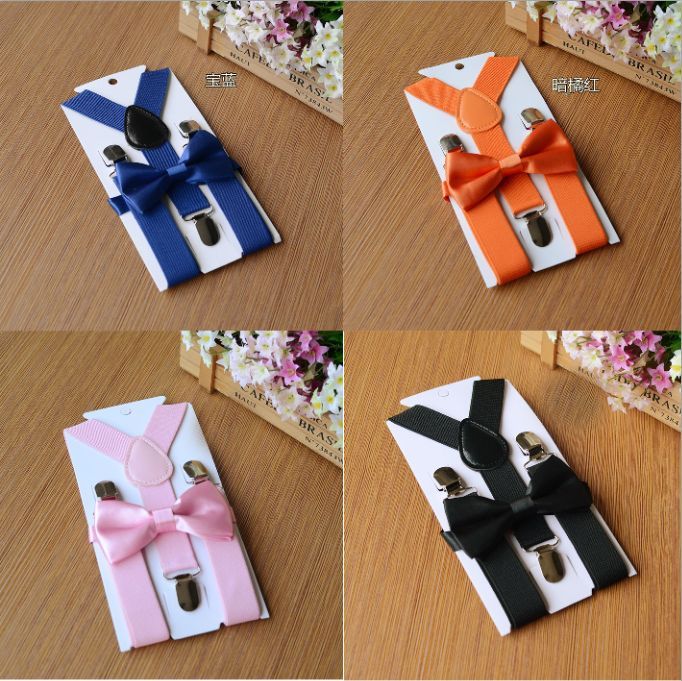 Justerbare og elastiske børnebøjler med bowtie butterfly sæt matchende slips tøj til piger drengetøj