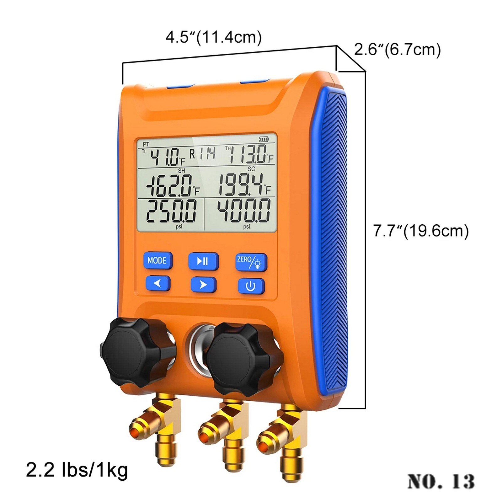 Digital HVAC Manifold Gauge 2-Way Valve with Temperature Clamps Support 88 Kinds of Refrigerant Saturation Temperature Query