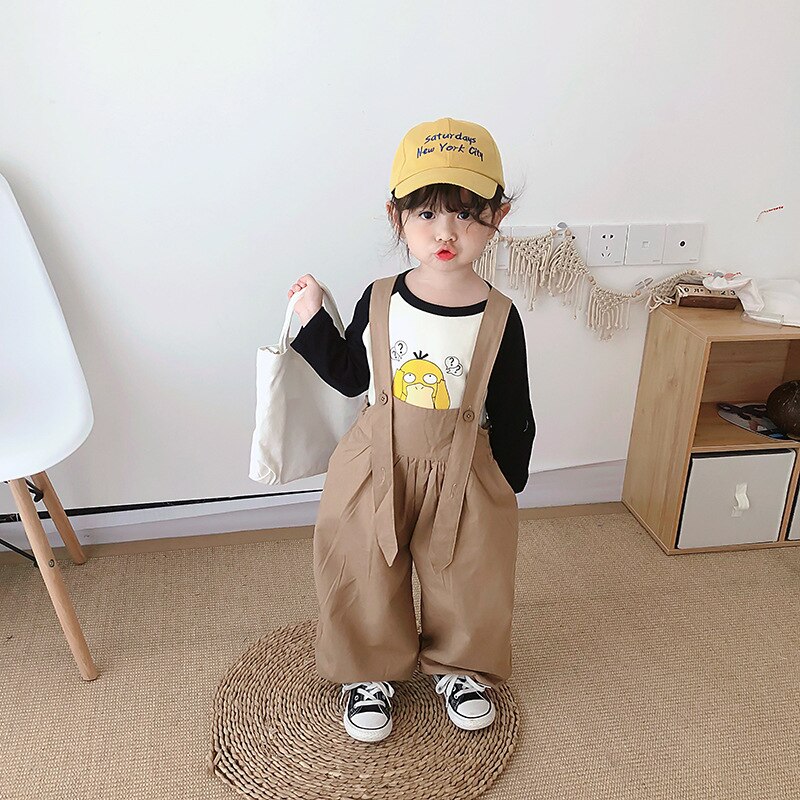 5118 Kinderen Wijde Pijpen Bretels Broek Koreaanse Baby Jongen Jarretel Overalls Broek Meisje Effen Bib Broek Broek Kleding: khaki / 120cm