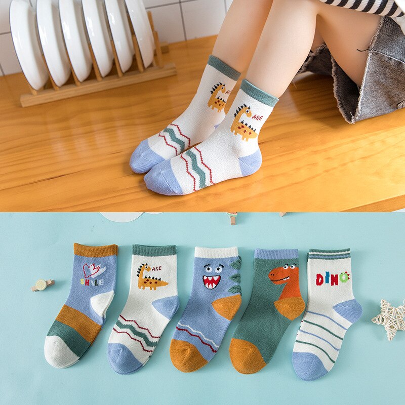 Balleenshiny 5Pairs Kinderen Sokken Cartoon Jongens Meisjes Tube Sokken Baby Katoenen Sokken Baby Peuter Vloer Sok Baby Accessoires: T5 / for 5-8Y