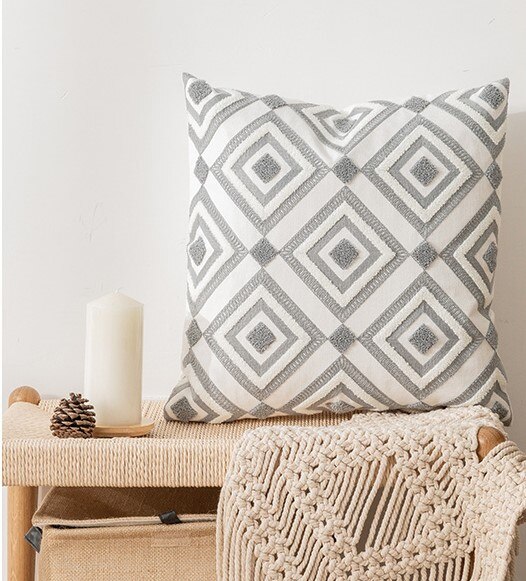 Keltainen harmaa vihreä pistekangas kirjonta tyynynpäällinen abstrakti geometrinen tyynynpäällinen kodin koristeellinen tyynyliina 45 x 45cm: Harmaa timantti