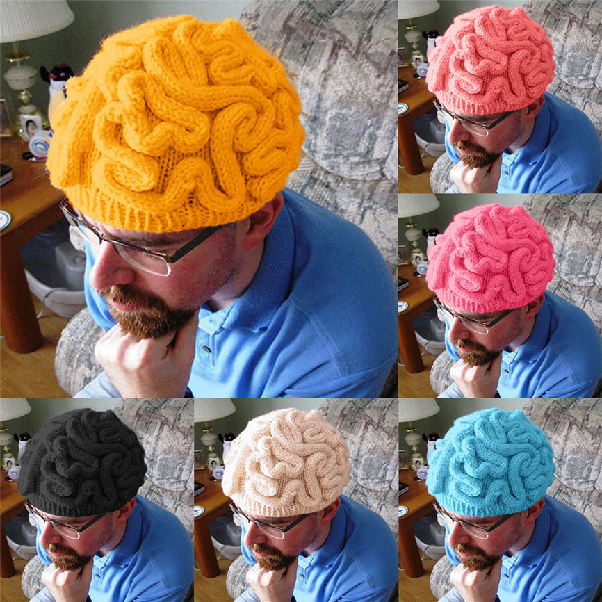 Hand Knitted Personality Brain Hat Halloween Cosplay Hats Kids Adults Crochet Beanie Cool Hats Cerebrum Cap