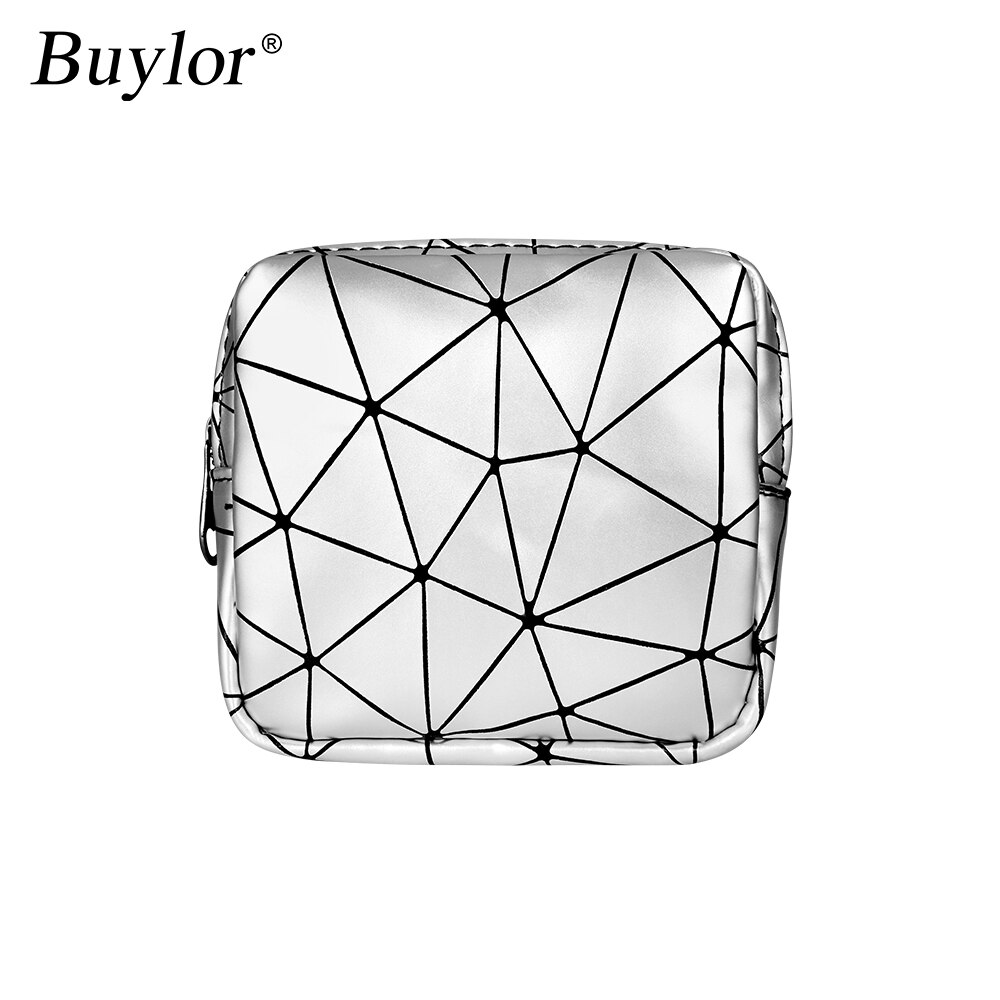 Buylor makeup taske organizer cometic holder håndtaske organizer menstruationspude opbevaringstaske rombe hygiejnebind organizer: Sølv