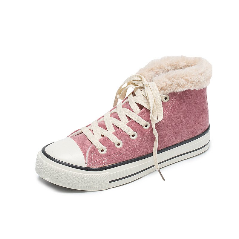 Winterschoenen dames platform sneakers trending dames effen kleur kort pluche zwart roze hoog top sport grote maat: Roze / 35