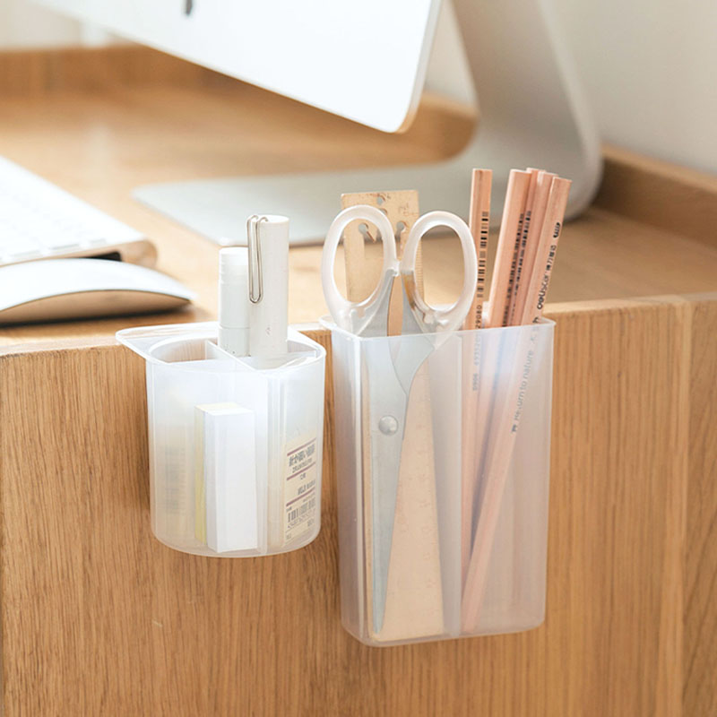 2/4 Grid Desktop Pen Holder Pasteable Hanging Storage Case Office School Plastic Box Desk Pen Pencil Makeup Brush Organizer