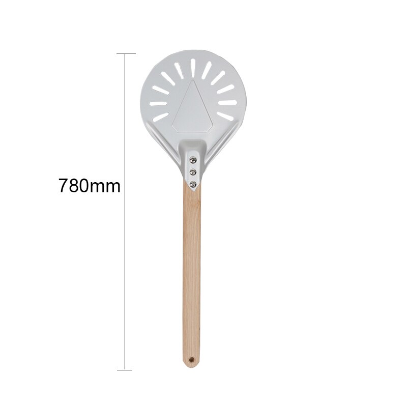 Pizza Turning small Pizza Peel Paddle Short round Pizza Tool Non Slip wooden Handle 7 8 9 inch Perforated Pizza Shovel Aluminum: 8in 60cm wood handle