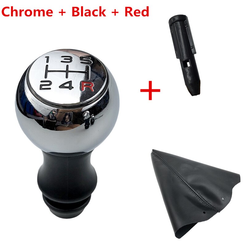 Levier de Changement de Vitesse Chromé Mat, Manette pour Voiture Peugeot 106 206 306 406 107 207 307 407 301 308 3008 C2 C3 C4: Chrome Black Red