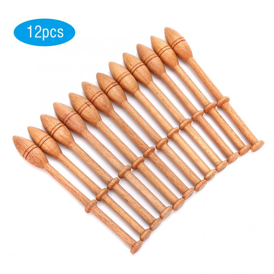 12Pcs Wood Weaving Tools Lace Bobbin Wooden Antique Vintage French Artisan Craft Turned