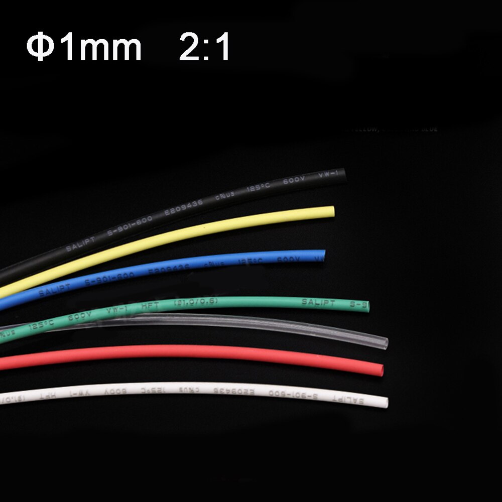 5meters 1mm 2:1 Heat Shrink Shrinkable Heatshrink Tube Tubing Electrical Wire Sleeve white/red/green/blue/Transparent/yellow