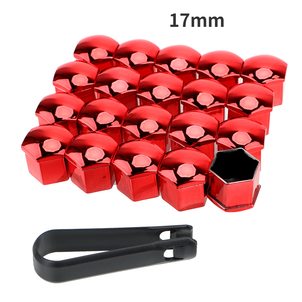 19/17mm 20 stks/set Auto Wielmoer Caps Bescherming Covers Caps Anti-Roest Auto Hub Schroef Cover autoband Moer Bout Exterieur Decoratie: Rood