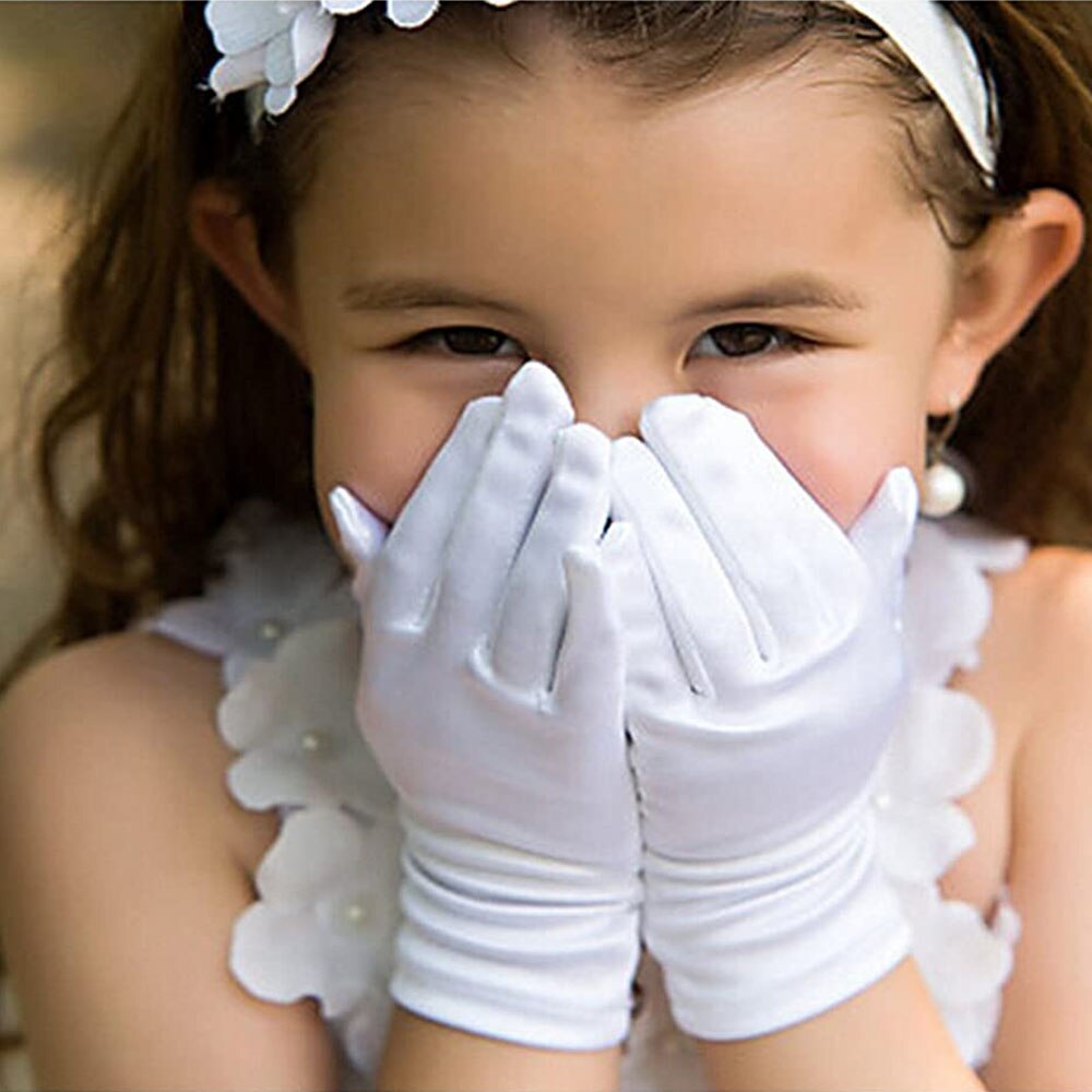 3-10Y Mädchen Satin- Handschuhe Schnee Königin Handschuh Prinzessin Kostüm für freundlicher Party, Hochzeit, Formale Festzug Geburtstag Party