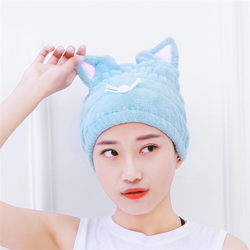 Kat Oor Haardrooginrichtingen Handdoeken Coral Fluwelen Na Douche Haardrooginrichtingen Wrap Wateropname Lady 'S Handdoek Snel Droog Haar Hoed hoofd Wrap