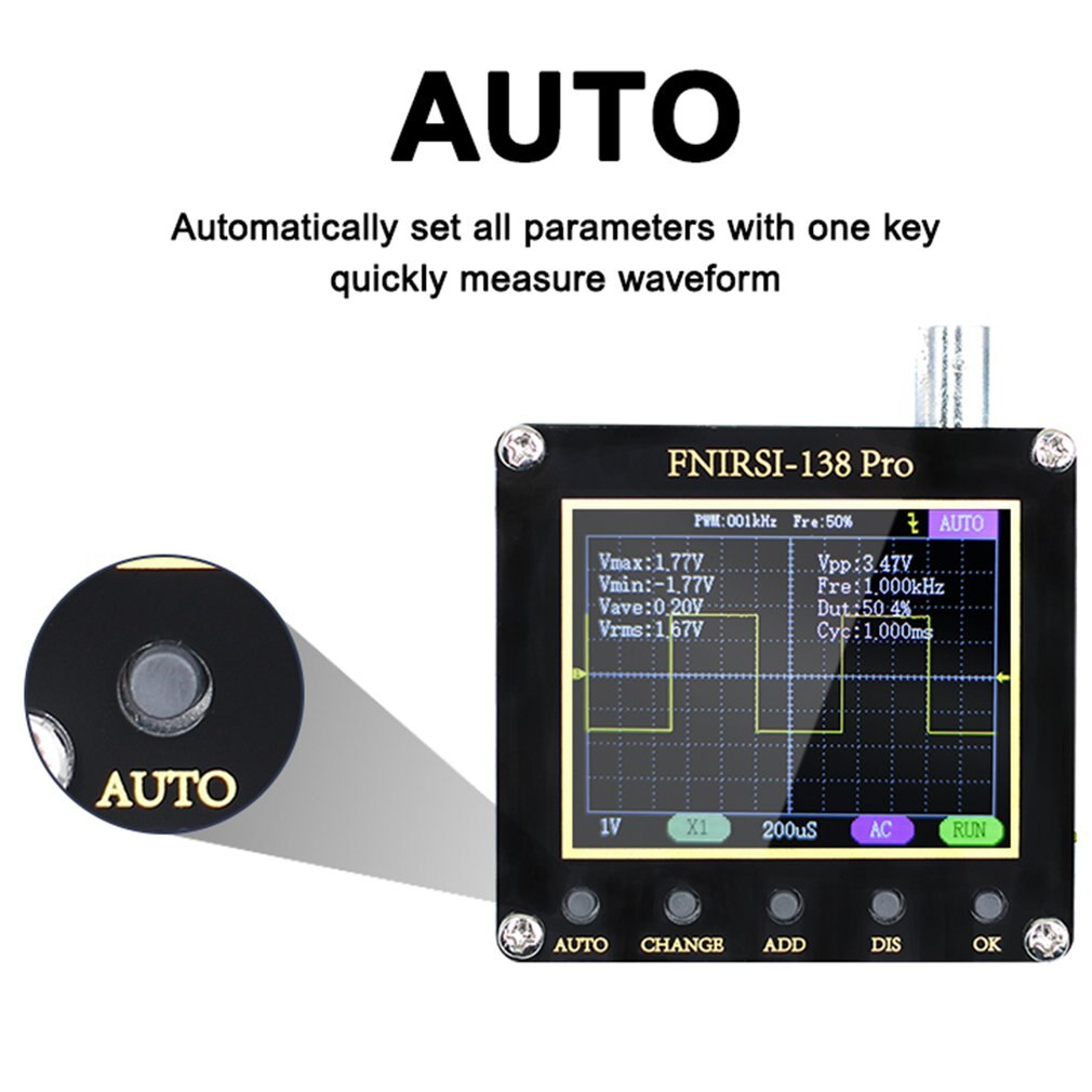 138pro Oscilloscope 2.4 Inch Digital Oscilloscope One Button Auto Adjust PWM Square Waves Output Singles Normal Trigger