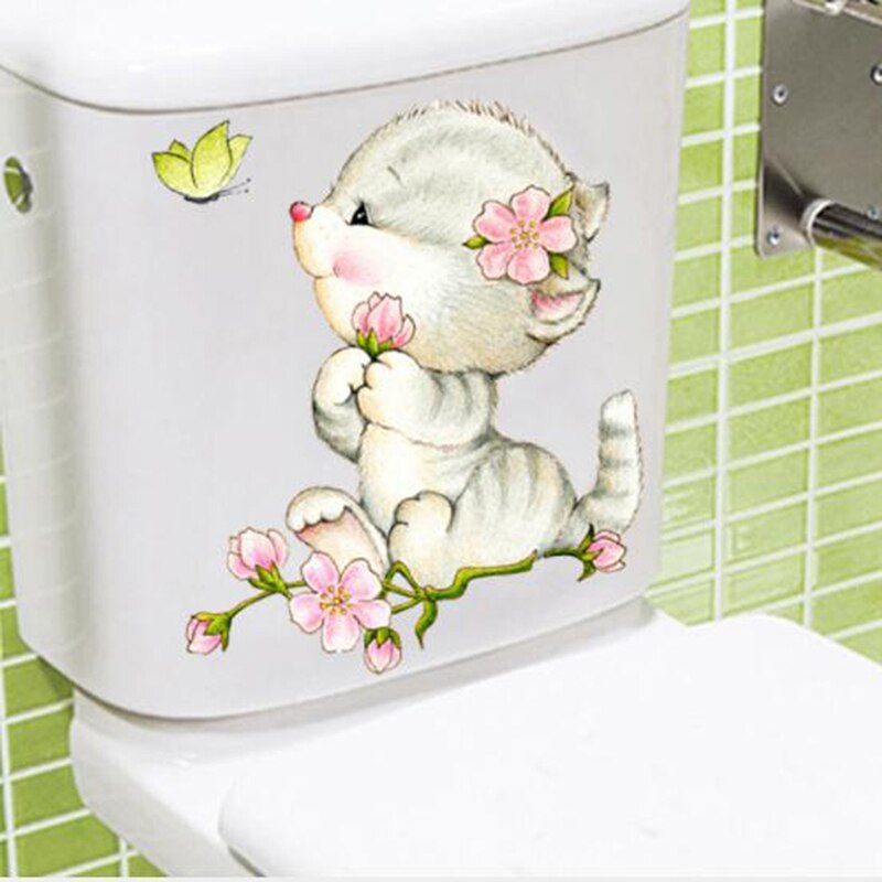 Simulatie Kat Wc Stickers Verwijderbare Muurstickers Waterdichte Zelfklevende Badkamer Stickers Leuke Cartoon Kitten Stickers