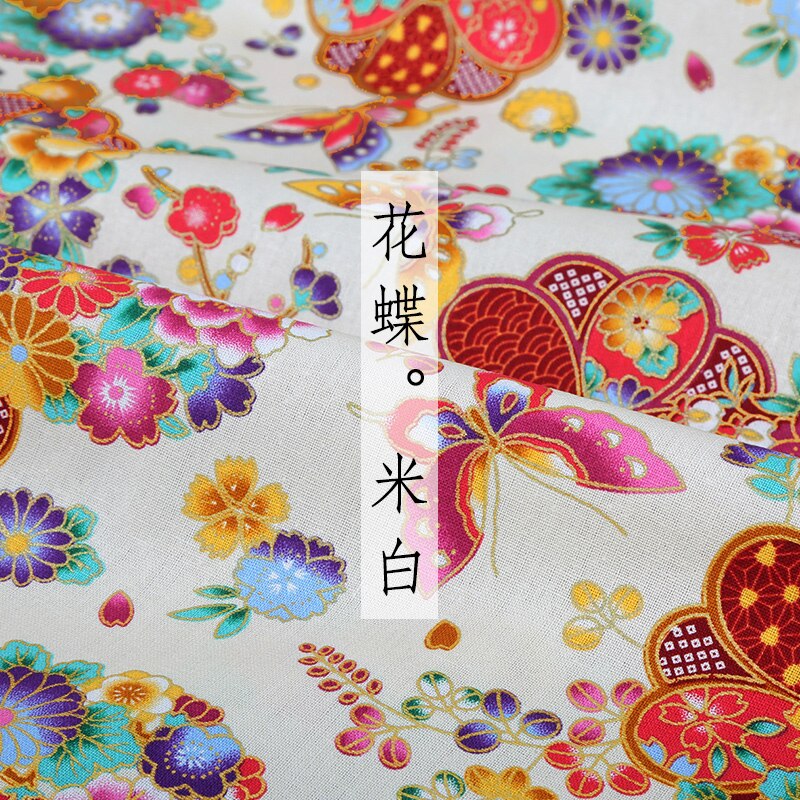 Japanese style Kimono 100% cotton fabric Gilding printing cheongsam cloth for dress Patchwork Home textile material 145*50cm: 06 white