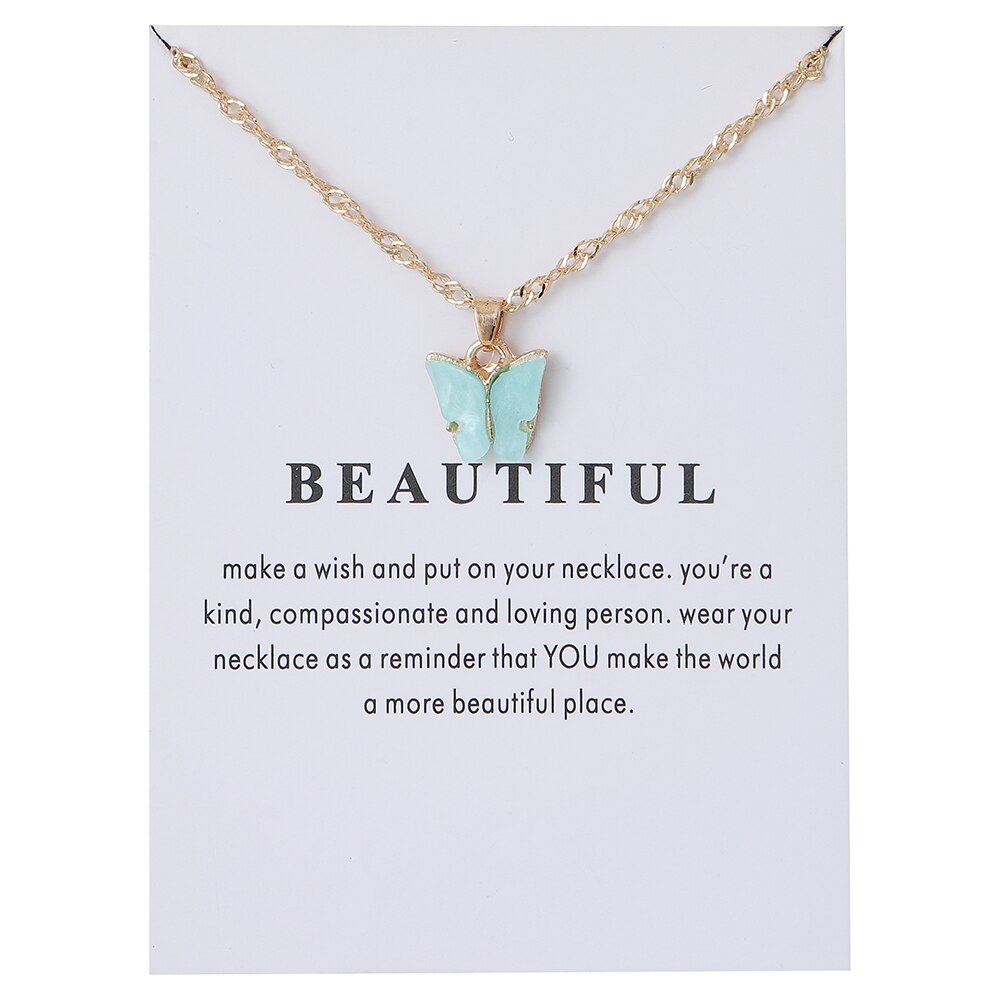 Cute Butterfly Pendant Necklace for Women Jewelry: white card sky blue