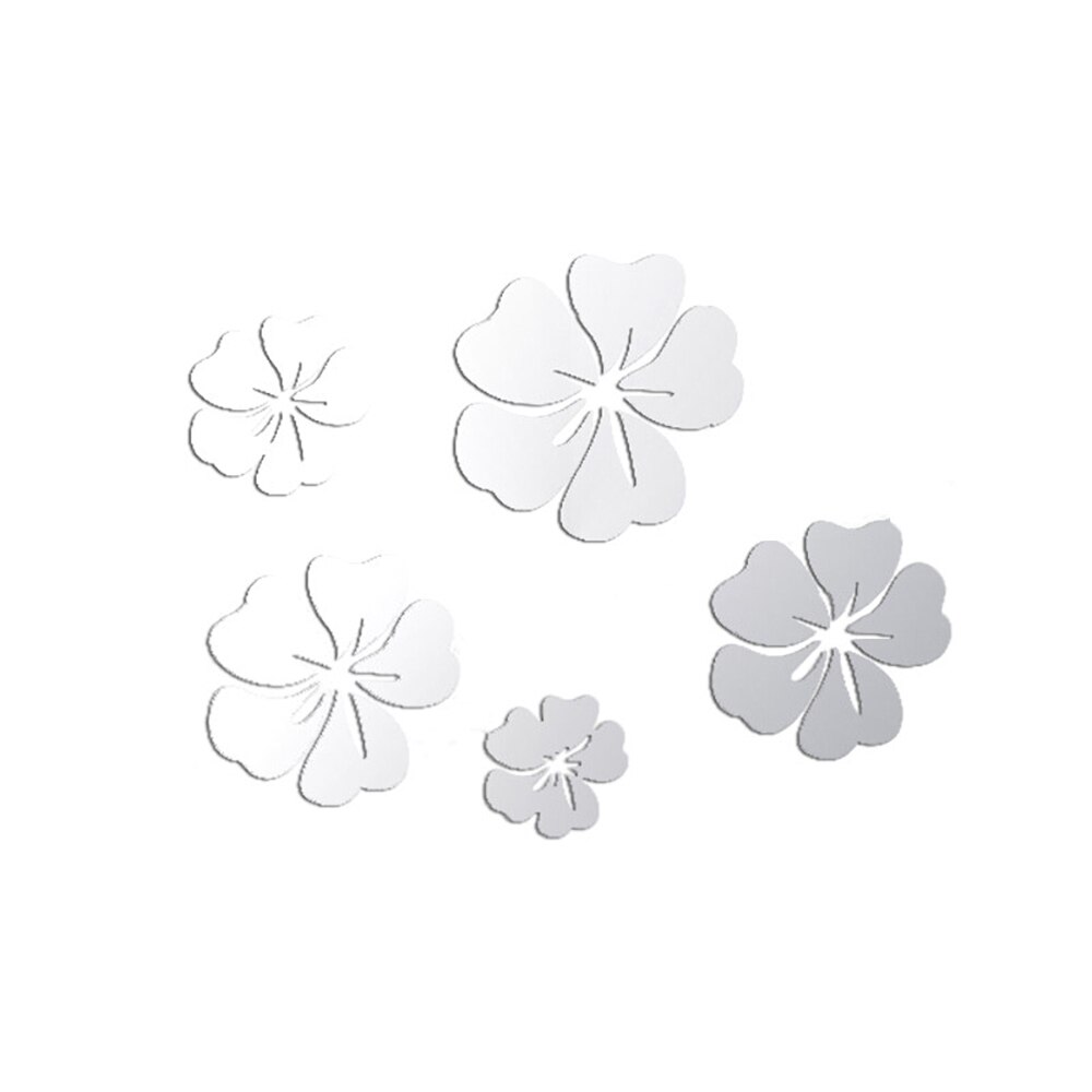 Pegatinas de espejo de flores modernas 3D, decoración de pared DIY, Espejos decorativos creativos para sala de estar, decoración del hogar, extraíbles, 5 tamaños: Plata