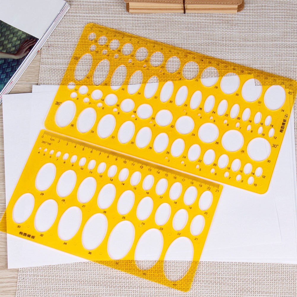 2 Pcs Student Oval Model Drafting Drawing Tool Multipurpose Circle Curve Template Ruler Set Plastic Stationery