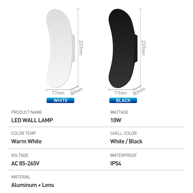 Outdoor Waterdichte LED Wandlamp 10W Nordic Energiebesparende Aluminium Indoor Nachtlampje voor Tuin Binnenplaats Gang AC85-265V