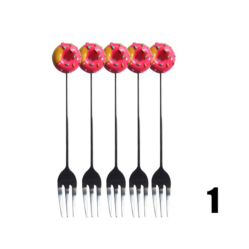 5pcs Kitchen Stainless Steel Doughnut Donuts Coffee Tea Spoon Set/Stirring Stick/Fruit Dessert Pastries Fork Set Donut fork spoo: 1