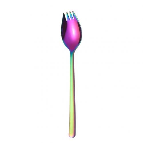 Tenedor multifunción de acero inoxidable 2 en 1, cuchara portátil para Fideos, fruta, ensalada, tenedor de viaje al aire libre, utensilios de cocina, 1 ud.: MultiColor