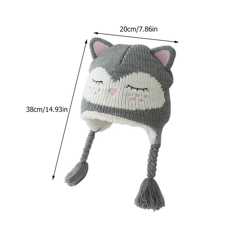 Winter Childen Knitted Hat Cartoon Kitten Pattern Knit Beanie Earflap Hat