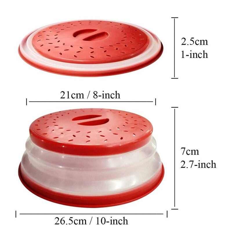 Microwave Plate Cover Food Plate Lid Cover, Plate Guard Lid with Steam Vent & Colander Strainer for Fruit (Red)