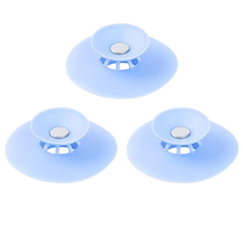 Silicone Floor Drain Hair Stopper Bathtub Plug Bathroom Kitchen Basin Stopper Sink Strainer Basin Water Stopper: 3 pcs Blue