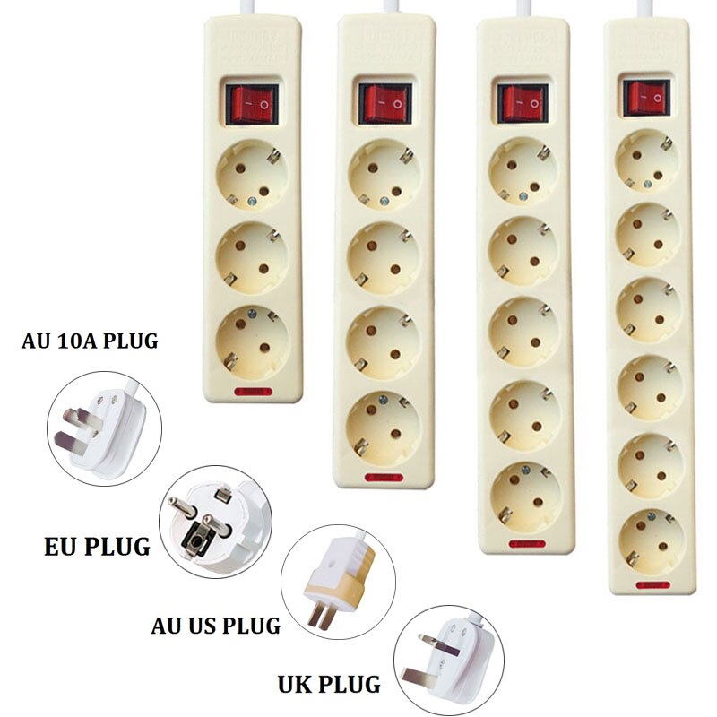 Ue AU royaume-uni prise américaine avec interrupteur ca tableau électrique multiprise 3/4/5/6 prises rallonge prise câble 1.5M 16A 250V