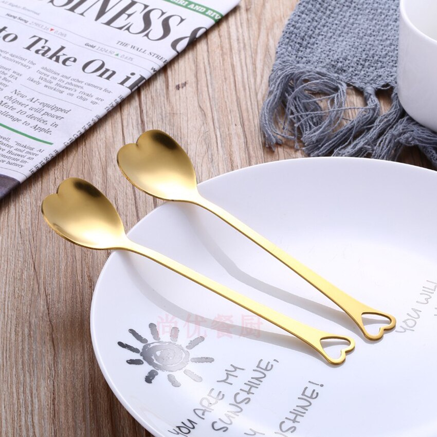 1pc Heart Shaped Love Couple Spoon Stainless Steel Coffee Tea Dessert Stiring Spoon Ice Cream yogurt Honey Spoon