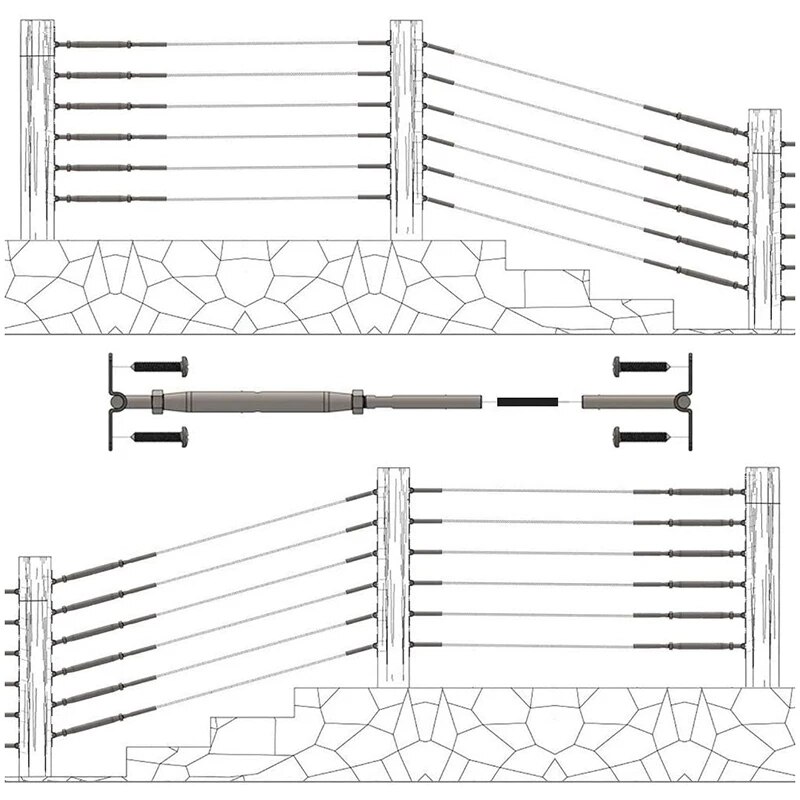 Kit de barandilla de Cable de acero inoxidable, sistema compatible con ángulo de cuerda de alambre de 1/8 ", palanca basculante ajustable de 180 grados, tensor y extremo TB