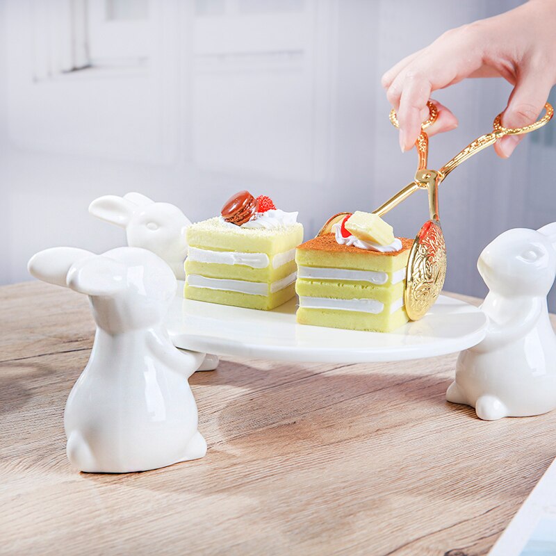 Plato de cena de cerámica para 3 conejos, soporte de postre de boda, plato de postre para el hogar, plato de pastelería, vajilla para restaurante y Hotel