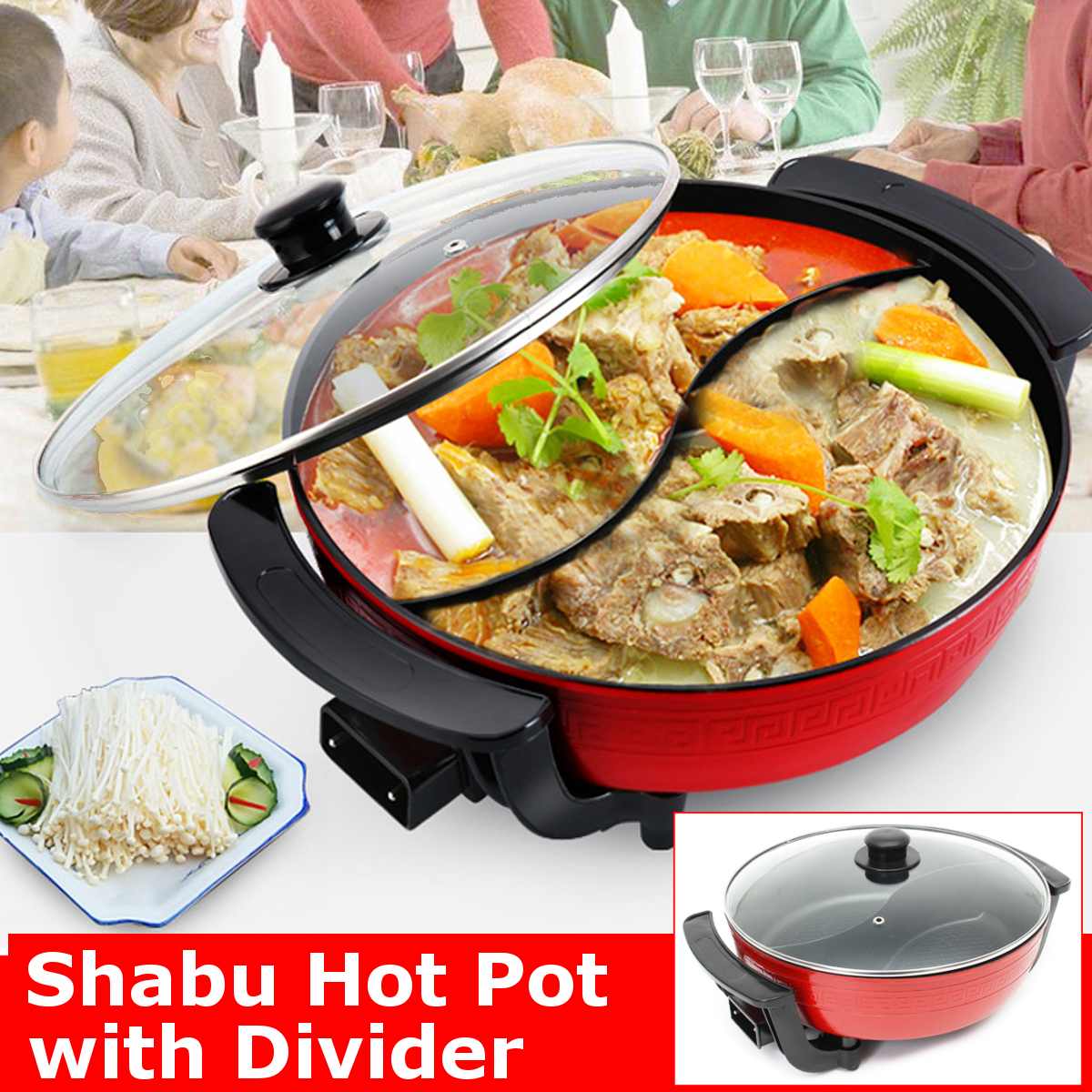 1300W 220V Elektrische Heißen Topf Suppe Töpfe Edelstahl Nicht Stock Rauchfreien Heimat Küche CookwareTwin Unterteilt Shabu topf