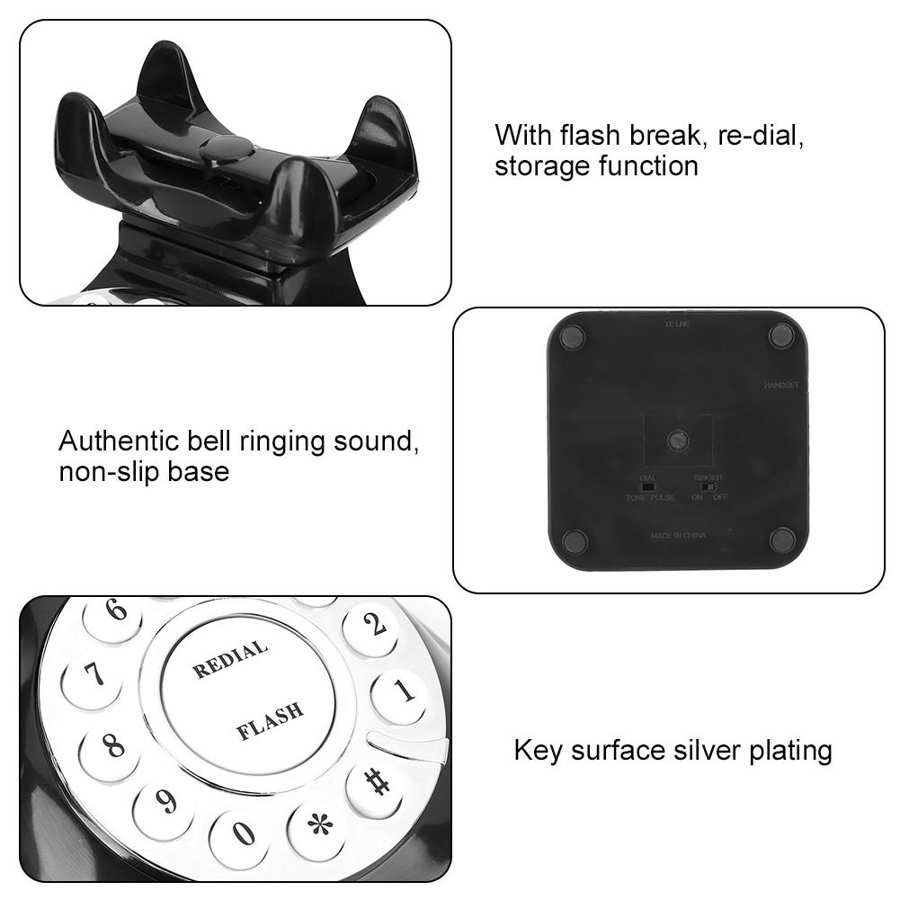 Desktop Corded Fixed Telephone Landline Home Phone with Flash Break Re-dial Storage Function for Home Office Hotel Business