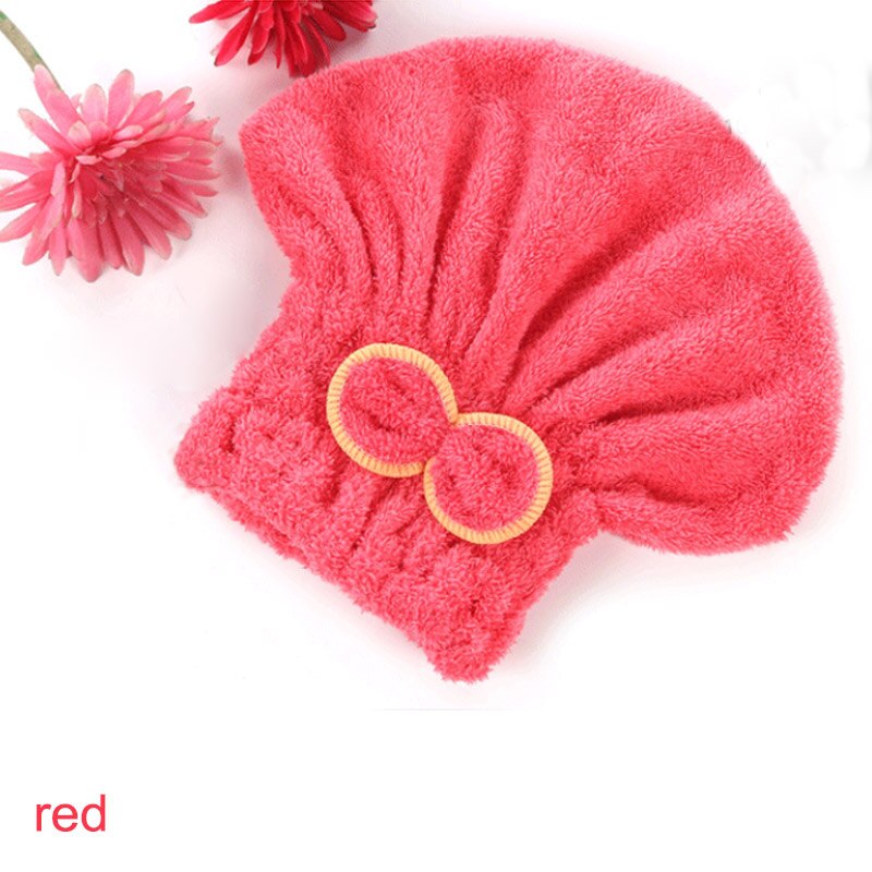 1Pcs Vrouwen Meisjes Droge Hatquickly Droog Haar Badmuts Super Absorberende Haar Tulband Coral Fluwelen Badkamer Benodigdheden Hoofd Wrap hoeden: Rood