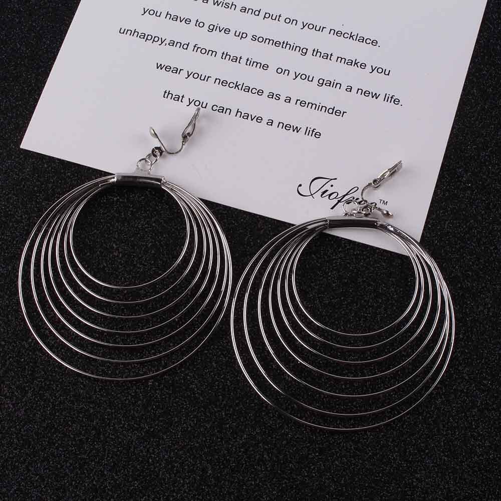 Grand plus récent or exquis rond Clip sur boucles d'oreilles femmes fille pas oreille trou boucles d'oreilles pour les femmes boucle d'oreille bijoux: earring clips Silver