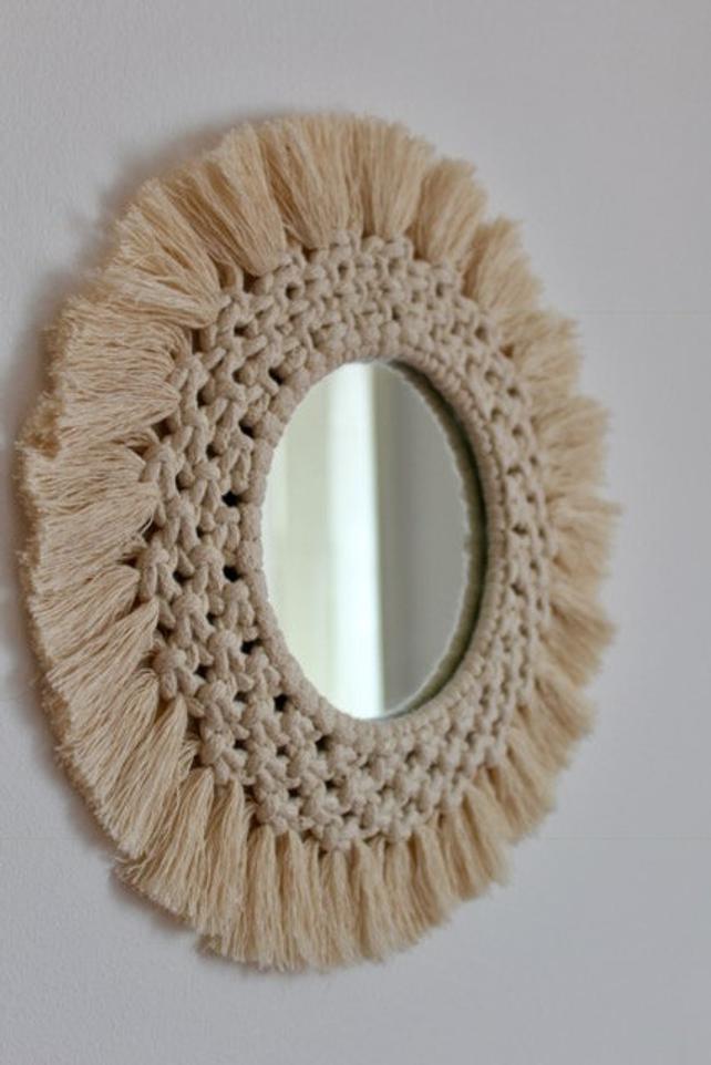 Diameter 35cm makrame væg tapetry spejl runde boho spejl væg macrame dekorative spejl væg tapet