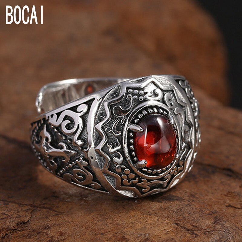 2019 nuovo 100% reale S990 sterling gioielli in argento granato anello in argento Thai argento retro pantaloni a vita bassa degli uomini anello di modo per uomo