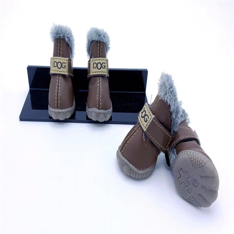 Leather Dog Snow Boots Waterproof Chihuahua Pug Shoes Pet Supplies 4 Pcs/set Winter Pet Dog Shoes For Small Dogs Cats Super Warm: XS / GRAY