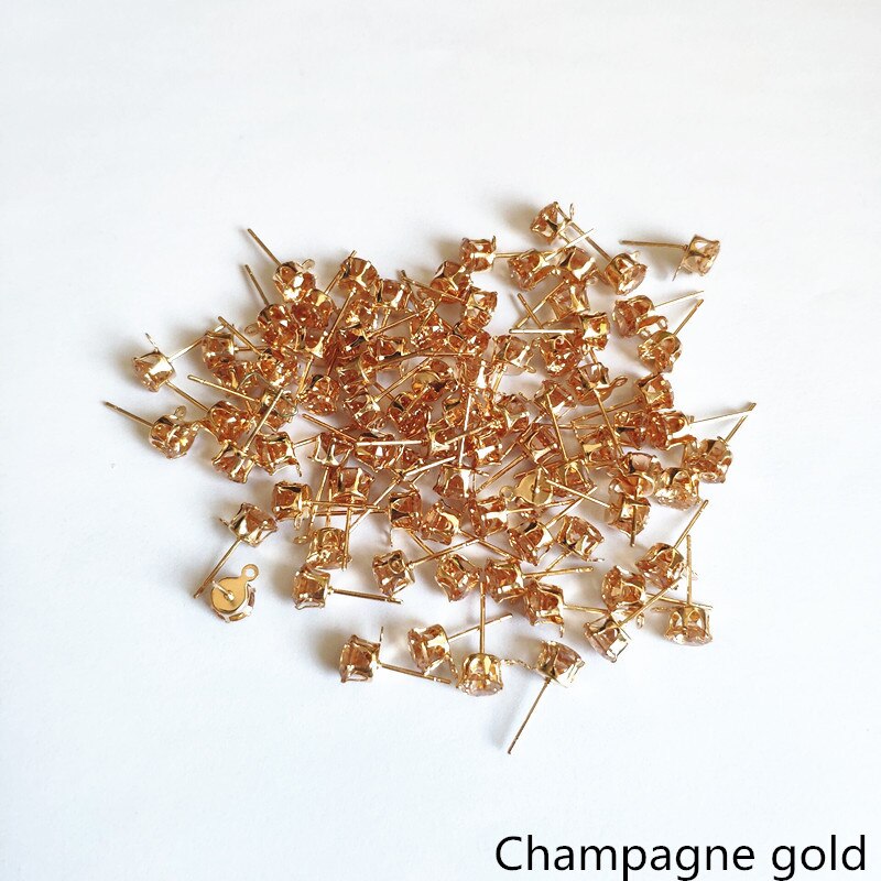 choose color) 200pcs copper with glass rhinest Stud earring/earrings accessories/Earring parts for jewelry making: Champagne gold / 9mm