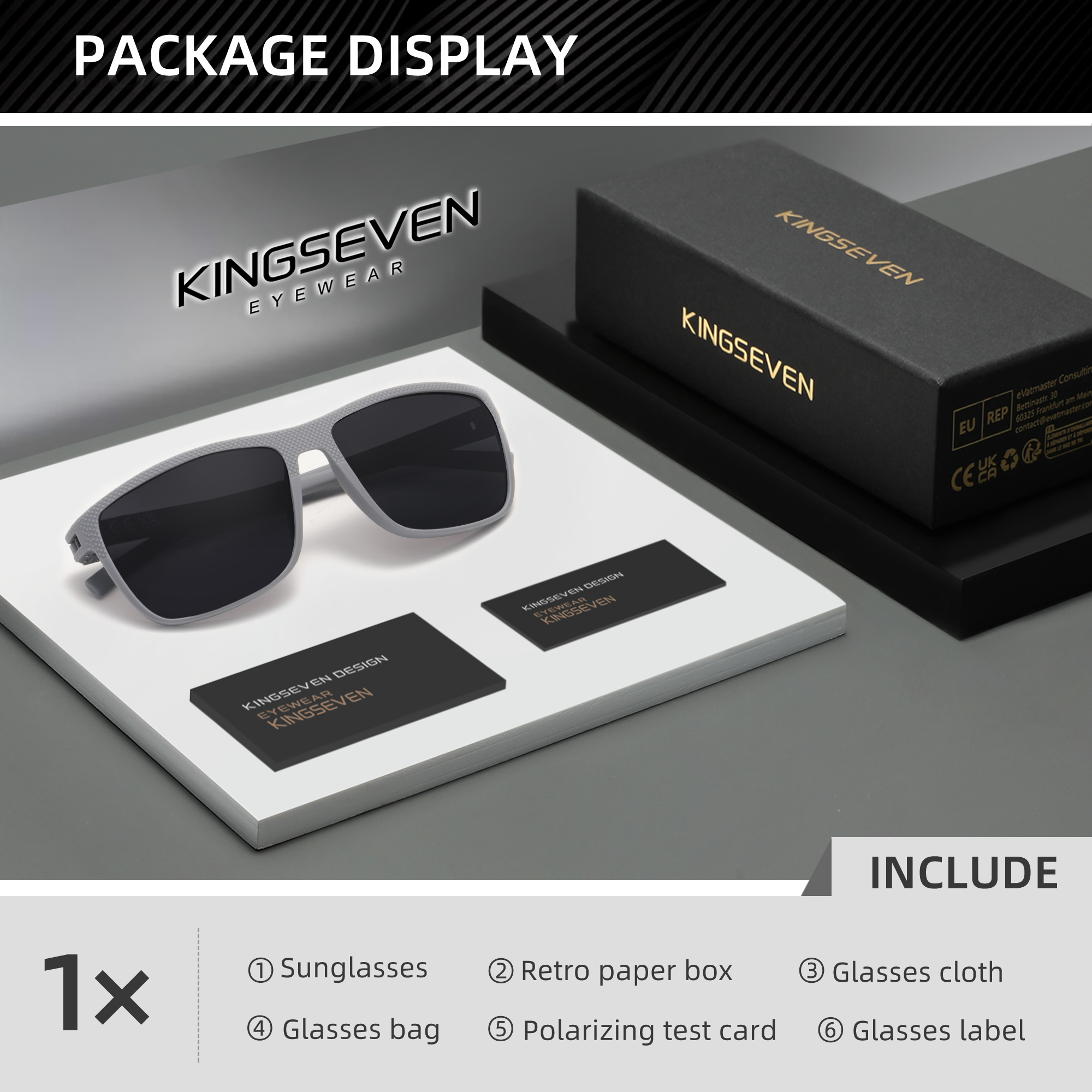 KINGSEVEN Gafas de sol polarizadas Anti-UV400 para hombre, gafas cuadradas de para conducir, gafas para mujer UV400: Gris