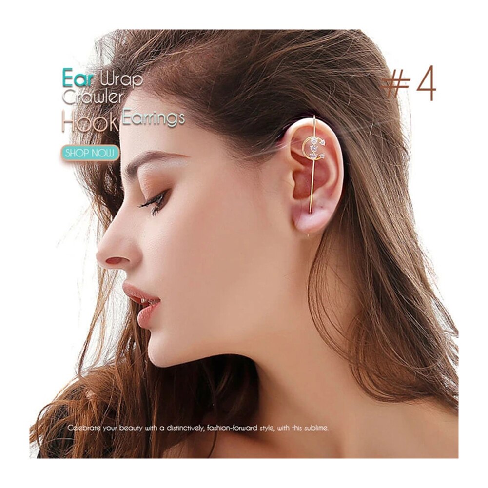 1/2/5pcs Ear Wrap Crawler Hook Earrings Women Alloy Rhinestone High Polished Earrings XR: 4